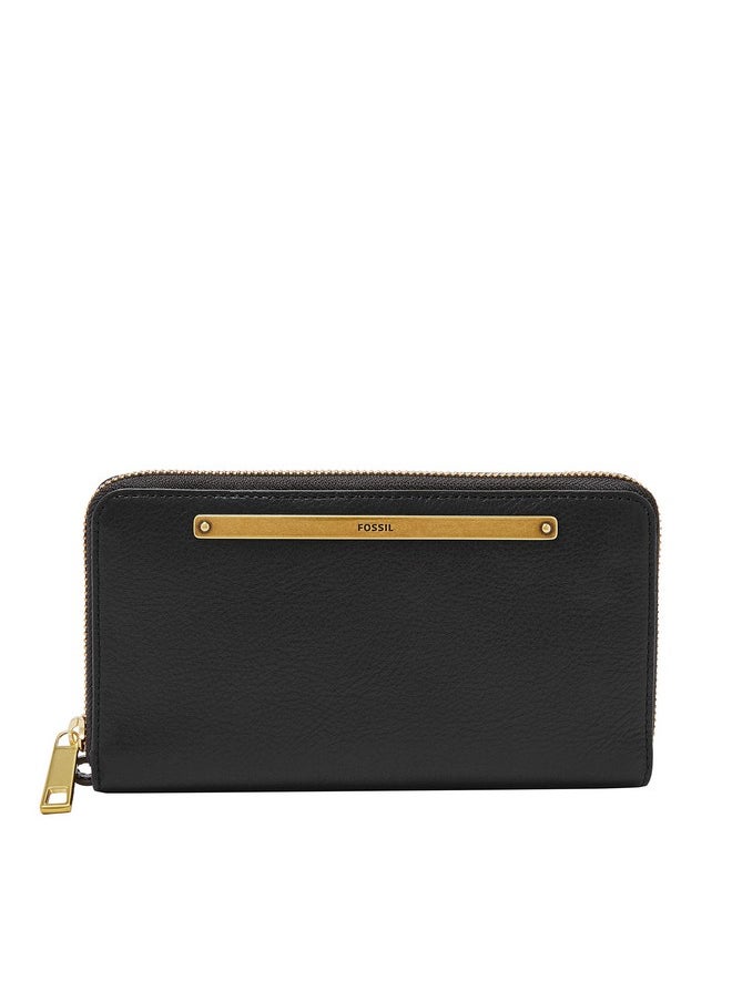 FOSSIL Women'S Liza Leather Wallet Zip Around Clutch With Wristlet Strap Black (Model: Sl7878001)  - Image 2