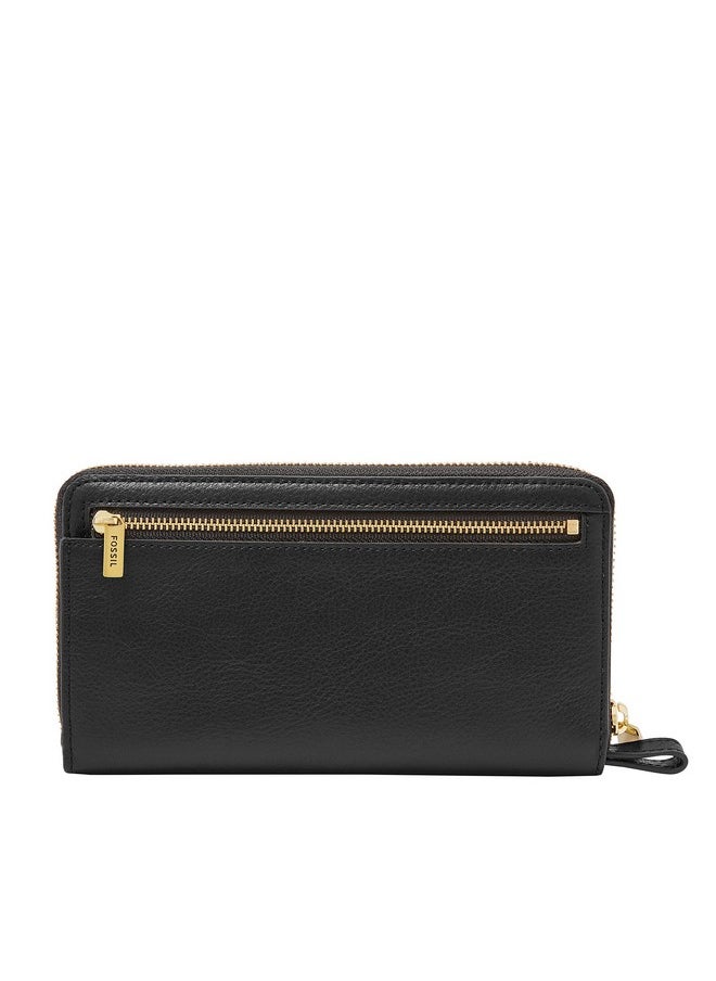 FOSSIL Women'S Liza Leather Wallet Zip Around Clutch With Wristlet Strap Black (Model: Sl7878001)  - Image 5
