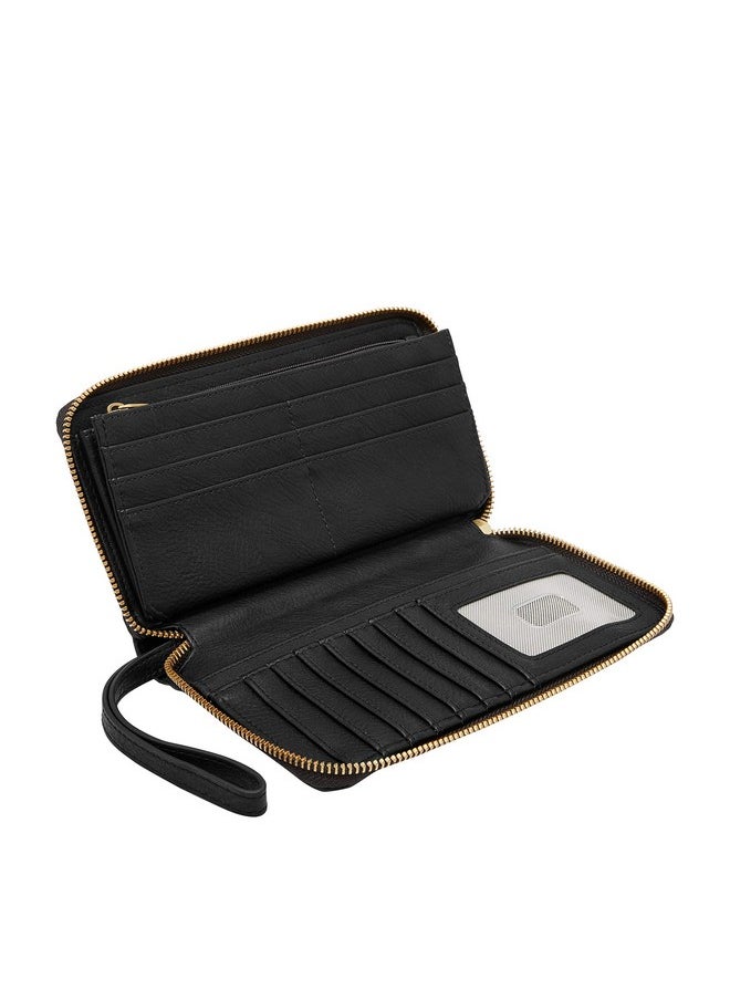 FOSSIL Women'S Liza Leather Wallet Zip Around Clutch With Wristlet Strap Black (Model: Sl7878001)  - Image 3