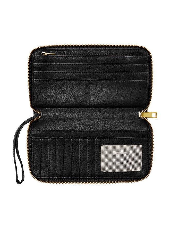 FOSSIL Women'S Liza Leather Wallet Zip Around Clutch With Wristlet Strap Black (Model: Sl7878001)  - Image 4