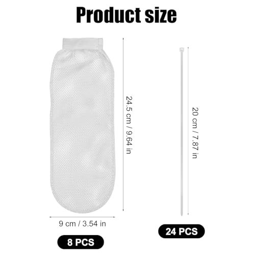 XIHIRCD 8pcs Lint Traps for Washing Machine Hose, with 24pcs Cable Ties Washer Lint Catch Nylon Mesh Lint Collector for Home Laundry Washing Machine Sink Drain Systems Hose Screen Filter (White) - Image 2