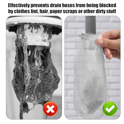 XIHIRCD 8pcs Lint Traps for Washing Machine Hose, with 24pcs Cable Ties Washer Lint Catch Nylon Mesh Lint Collector for Home Laundry Washing Machine Sink Drain Systems Hose Screen Filter (White) - Image 5