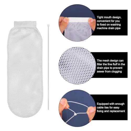 XIHIRCD 8pcs Lint Traps for Washing Machine Hose, with 24pcs Cable Ties Washer Lint Catch Nylon Mesh Lint Collector for Home Laundry Washing Machine Sink Drain Systems Hose Screen Filter (White) - Image 4