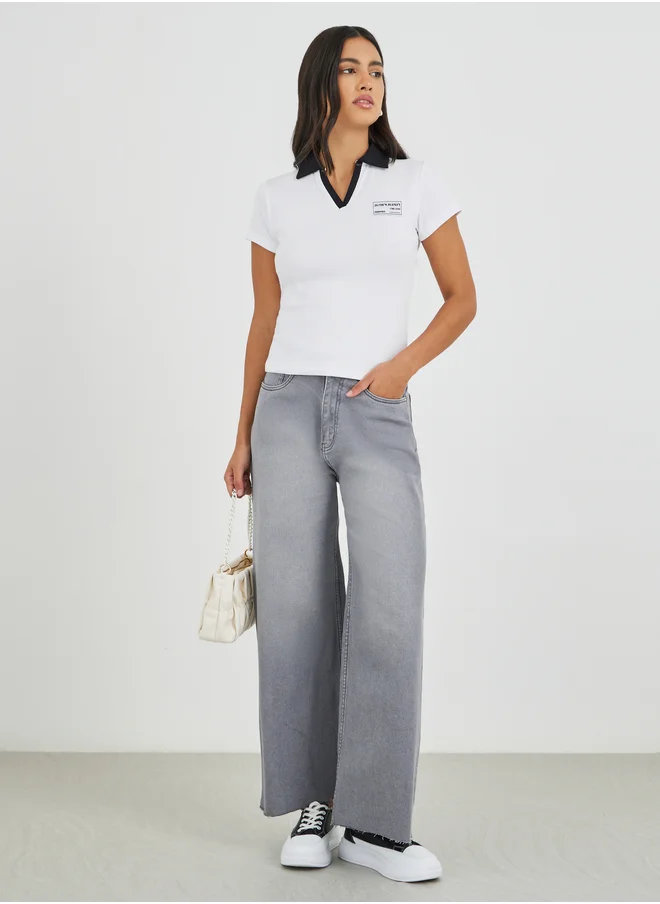 ستايلي Styli High Rise Kick Flare Jeans with Raw-Edge Hem
