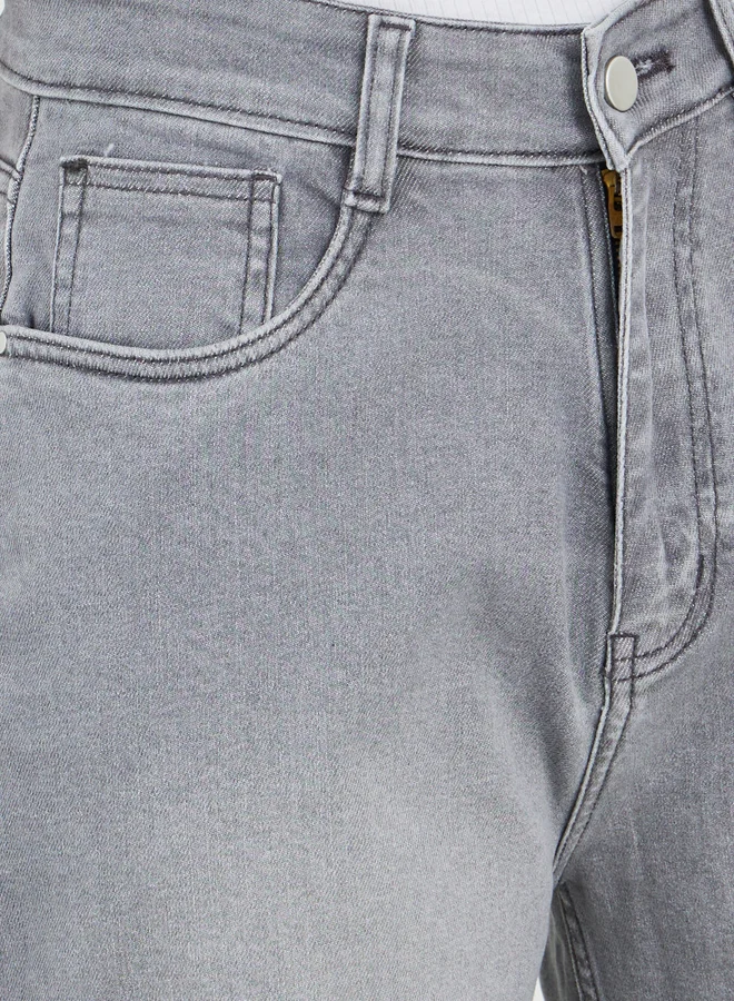 Styli Styli High Rise Kick Flare Jeans with Raw-Edge Hem