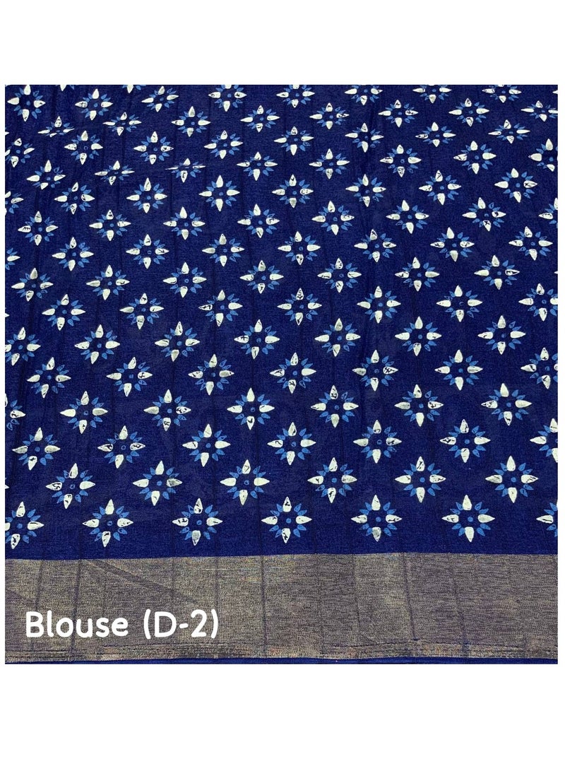Indigo Blue Soft Silk Slub Woven Saree With Small Butti Batik Print Design Comes With Unstitched Blouse