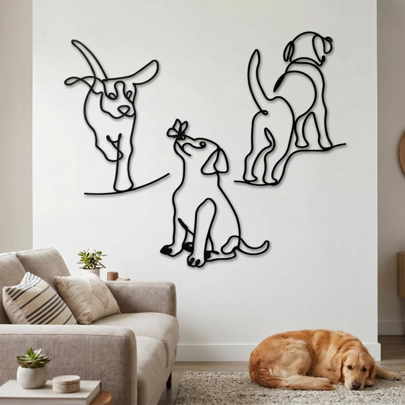 BrightRow 3 Pcs Dog Wall Art Minimalist Abstract Pet Line Drawing Decor Black Metal Modern Pet Sculptures Dog Lover Gifts for Living Room Bedroom Kitchen Wall DecorationsPuppy A - Image 2