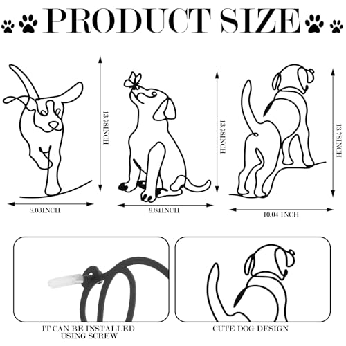 BrightRow 3 Pcs Dog Wall Art Minimalist Abstract Pet Line Drawing Decor Black Metal Modern Pet Sculptures Dog Lover Gifts for Living Room Bedroom Kitchen Wall DecorationsPuppy A - Image 3