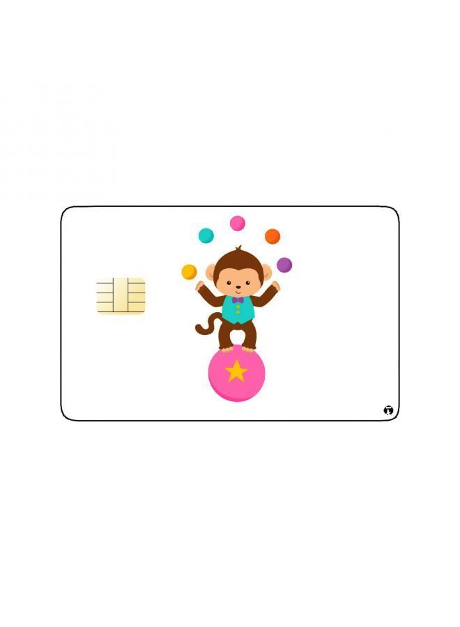 RKN PRINTED BANK CARD STICKER Cute Monkey Drawing With Colorful Balls - Image 1