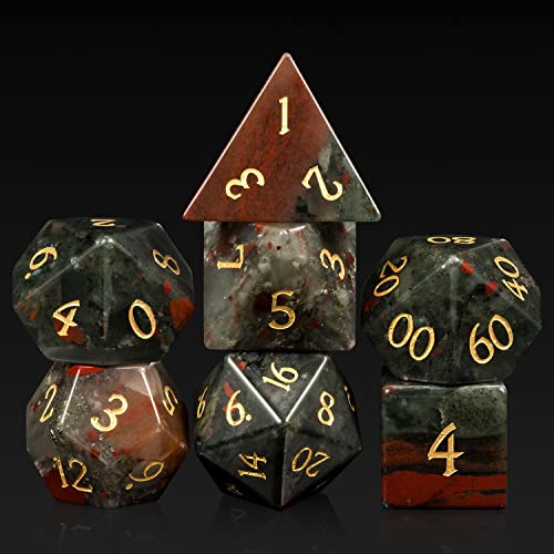 DNDND Bloodstone DND Dice Set DNDND 7 PCS Natural Stone DD Dice with Gorgeous Gift Case for Dungeons and Dragon Tabletop Game Bloodstone - Image 1