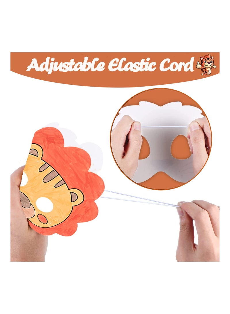 Zikra مجموعة أقنعة حيوانات مكونة من 44 قطعة للأطفال DIY، أقنعة هالوين للأطفال تشمل 16 قطعة من أقنعة الكرتون البيضاء القابلة للتلوين مع 16 قطعة من الحبال و12 قلم ملون لملء حقائب حفلات عيد الميلاد - Image 2