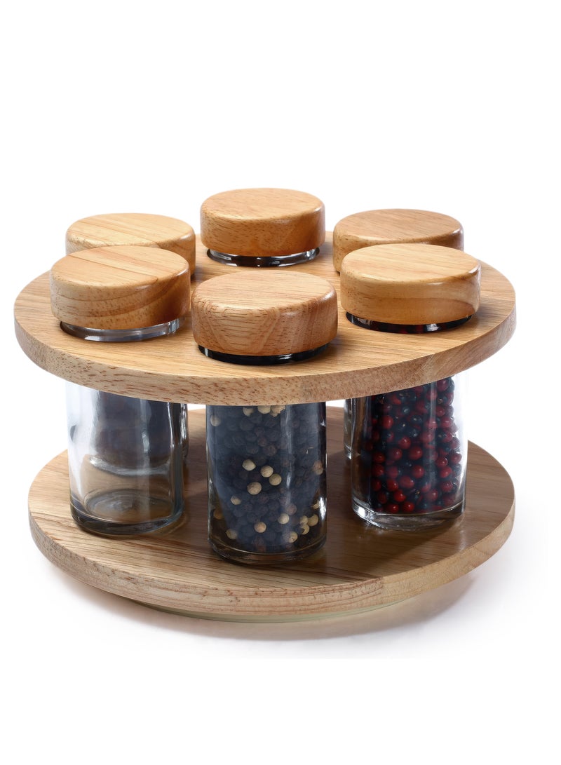 Billi 6-Piece Glass Spice Bottle Set with Wooden Lids & Stand | Premium Glass Spice Jars with Storage Rack | Kitchen Seasoning Containers for Herbs, Spices & Condiments - Image 3