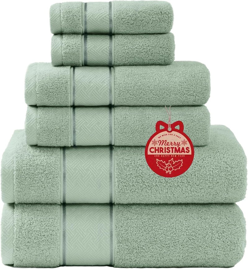 COZYART Sage Green Bath Towels Set 6 Piece, 2 Bath Towels 2 Hand Towels 2 Washcloths, Luxury 100% Turkish Cotton 650GSM Hotel Quality, Soft, Absorbent, Towel Sets for Bathroom - Image 1