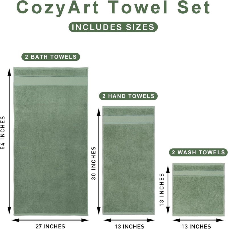 COZYART Sage Green Bath Towels Set 6 Piece, 2 Bath Towels 2 Hand Towels 2 Washcloths, Luxury 100% Turkish Cotton 650GSM Hotel Quality, Soft, Absorbent, Towel Sets for Bathroom - Image 5