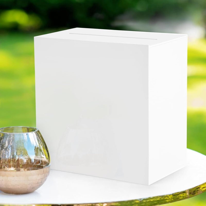 Lemicin White Acrylic Wedding Card Box, Large DIY Card Box Blank No Print for Wedding Reception, Graduation Party, Bridal Shower, Keepsake Party Favor, Cosmetic Home Decor (10 x10 x 5.5 Inch) - Image 1
