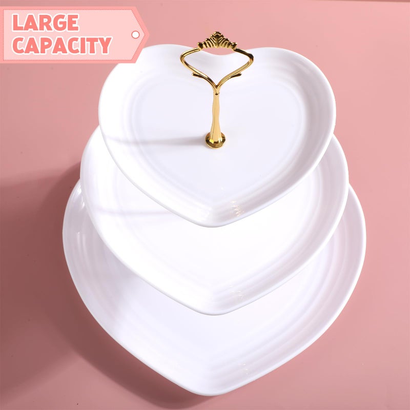 Layhit 2 Pack Valentine's Day 3 Tier Cupcake Stand Heart Shaped 3 Tiered Serving Trays for Party Plastic Tray Dessert Cupcake Stand for Tea Party Baby Shower Wedding (White) - Image 2