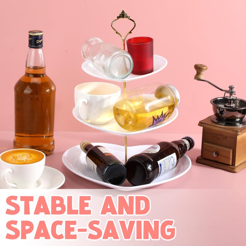 Layhit 2 Pack Valentine's Day 3 Tier Cupcake Stand Heart Shaped 3 Tiered Serving Trays for Party Plastic Tray Dessert Cupcake Stand for Tea Party Baby Shower Wedding (White) - Image 4