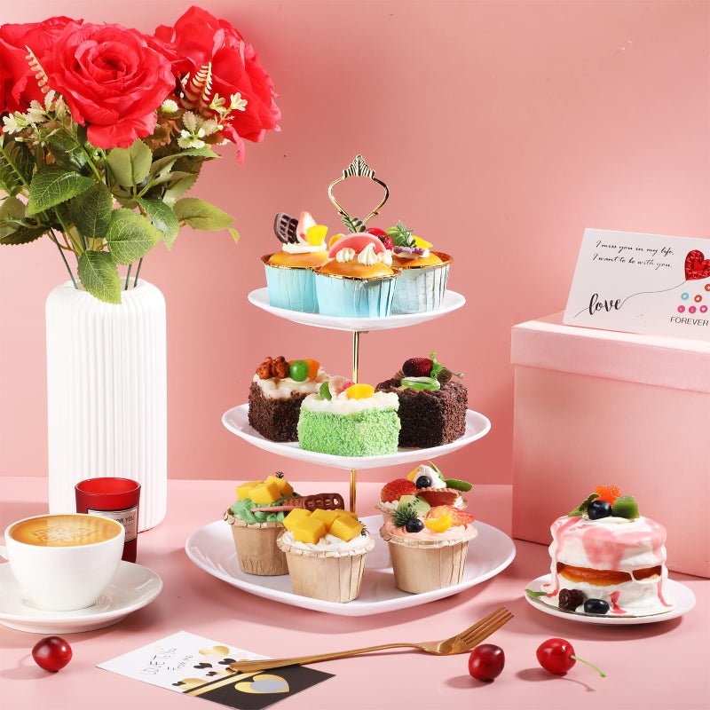 Layhit 2 Pack Valentine's Day 3 Tier Cupcake Stand Heart Shaped 3 Tiered Serving Trays for Party Plastic Tray Dessert Cupcake Stand for Tea Party Baby Shower Wedding (White) - Image 5