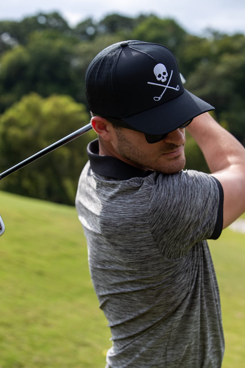 SHANKITGOLF Skull & Crossbones Golf Hat - Adjustable, Breathable, Snapback Trucker Hat - Funny Skull Cap, Perfect for Golfing, Hiking, Fishing, Running & Outdoor Activities (Black) - Image 3