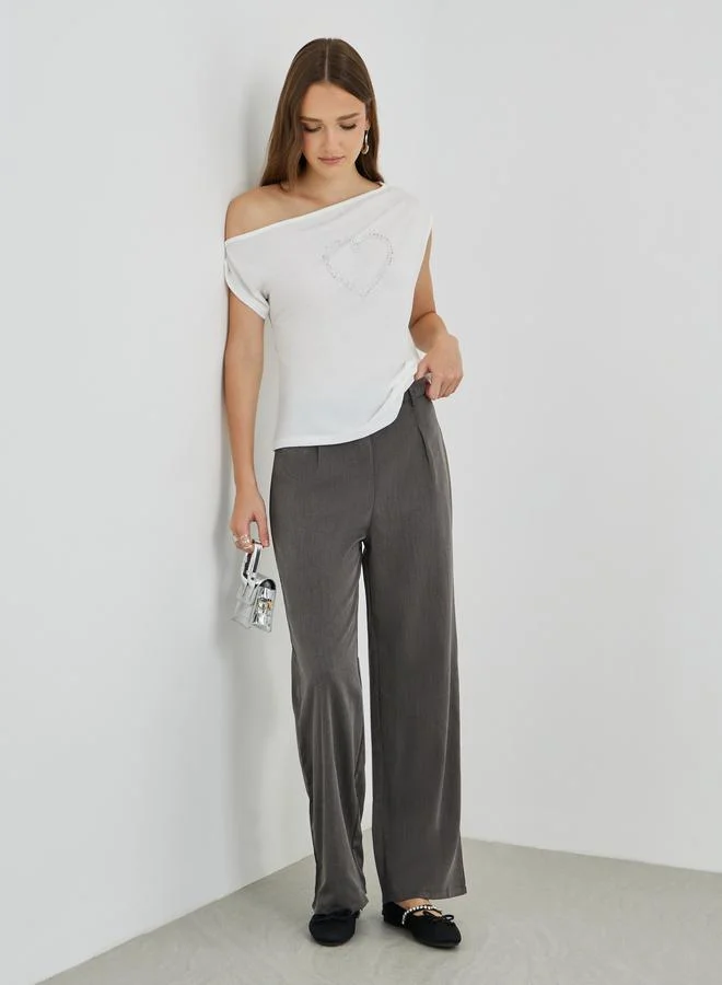 تايك تو Take Two Solid Mid Rise Straight Leg Pants