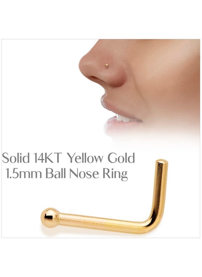 Body Candy - 18 Gauge 14K Yellow Gold 1.5Mm Ball L-Shaped Nose Ring - Image 1