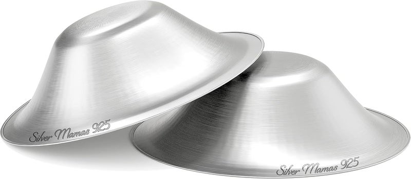 Silver Mamas كؤوس الرضاعة الفضية من سيلفر ماماس للمواليد الجدد، أغطية الحلمات الفضية للرضاعة الطبيعية، واقيات الرضاعة الفضية عيار 925، كؤوس الشفاء، مستلزمات أساسية للمواليد، تهدئة الحلمات المؤلمة والمتشققة (كبيرة) - Image 1