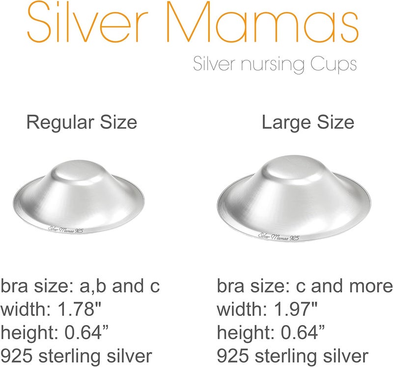 Silver Mamas كؤوس الرضاعة الفضية من سيلفر ماماس للمواليد الجدد، أغطية الحلمات الفضية للرضاعة الطبيعية، واقيات الرضاعة الفضية عيار 925، كؤوس الشفاء، مستلزمات أساسية للمواليد، تهدئة الحلمات المؤلمة والمتشققة (كبيرة) - Image 4