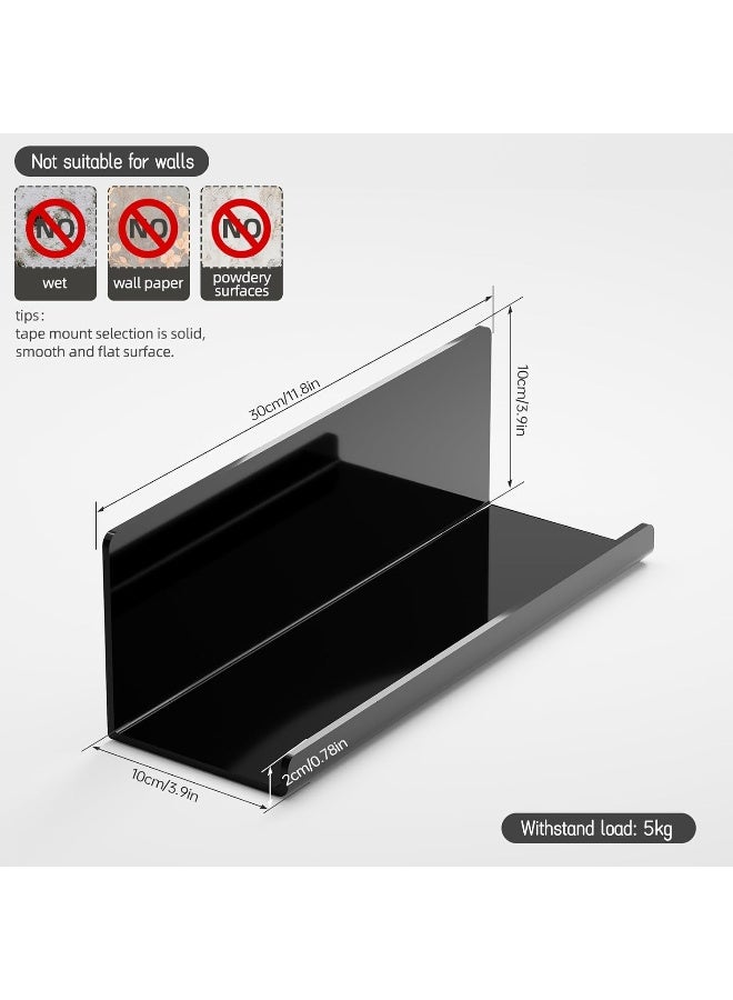 TPGP Wall Shelf, No Drilling, Acrylic 2 Pieces, Floating Shelf, Black, 30 cm, Kitchen Shelf, Hanging for Gluing, Floating Bookcase, Picture Strip, Adhesive Shelf Bathroom, Wall Shelf - Image 2