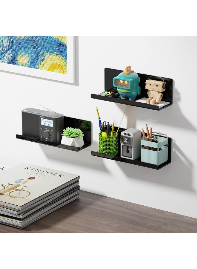 TPGP Wall Shelf, No Drilling, Acrylic 2 Pieces, Floating Shelf, Black, 30 cm, Kitchen Shelf, Hanging for Gluing, Floating Bookcase, Picture Strip, Adhesive Shelf Bathroom, Wall Shelf - Image 3