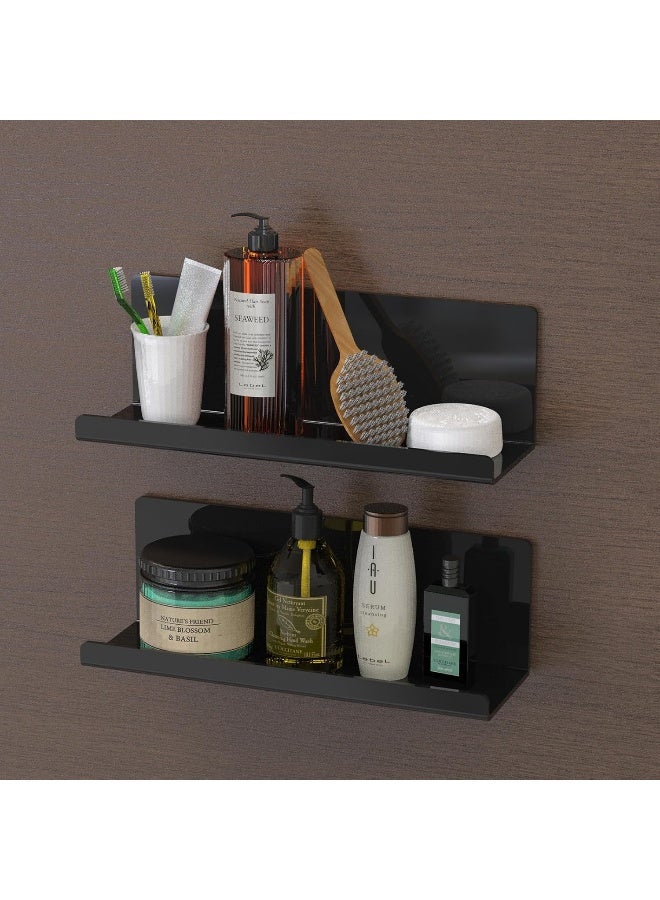 TPGP Wall Shelf, No Drilling, Acrylic 2 Pieces, Floating Shelf, Black, 30 cm, Kitchen Shelf, Hanging for Gluing, Floating Bookcase, Picture Strip, Adhesive Shelf Bathroom, Wall Shelf - Image 1