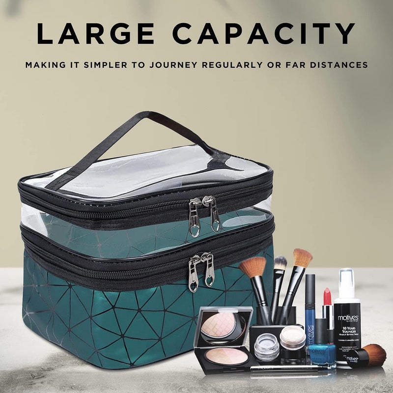 IF13 Transparent Makeup Bags Double Layer Travel Cosmetic Cases Make up Organizer Toiletry Bag with 2 Zipper for Women Girl Multicolor - Image 5