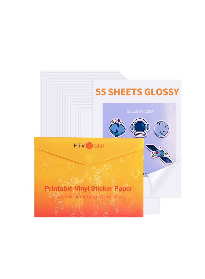 اتش تي في رونت ورق لاصق فينيل قابل للطباعة 55 ورقة ورق لاصق لامع للطابعة النافثة للحبر وطابعة الليزر ورق لاصق مقاوم للماء يجف بسرعة ومقاوم للتمزق 8.5 بوصة × 11 بوصة - Image 1
