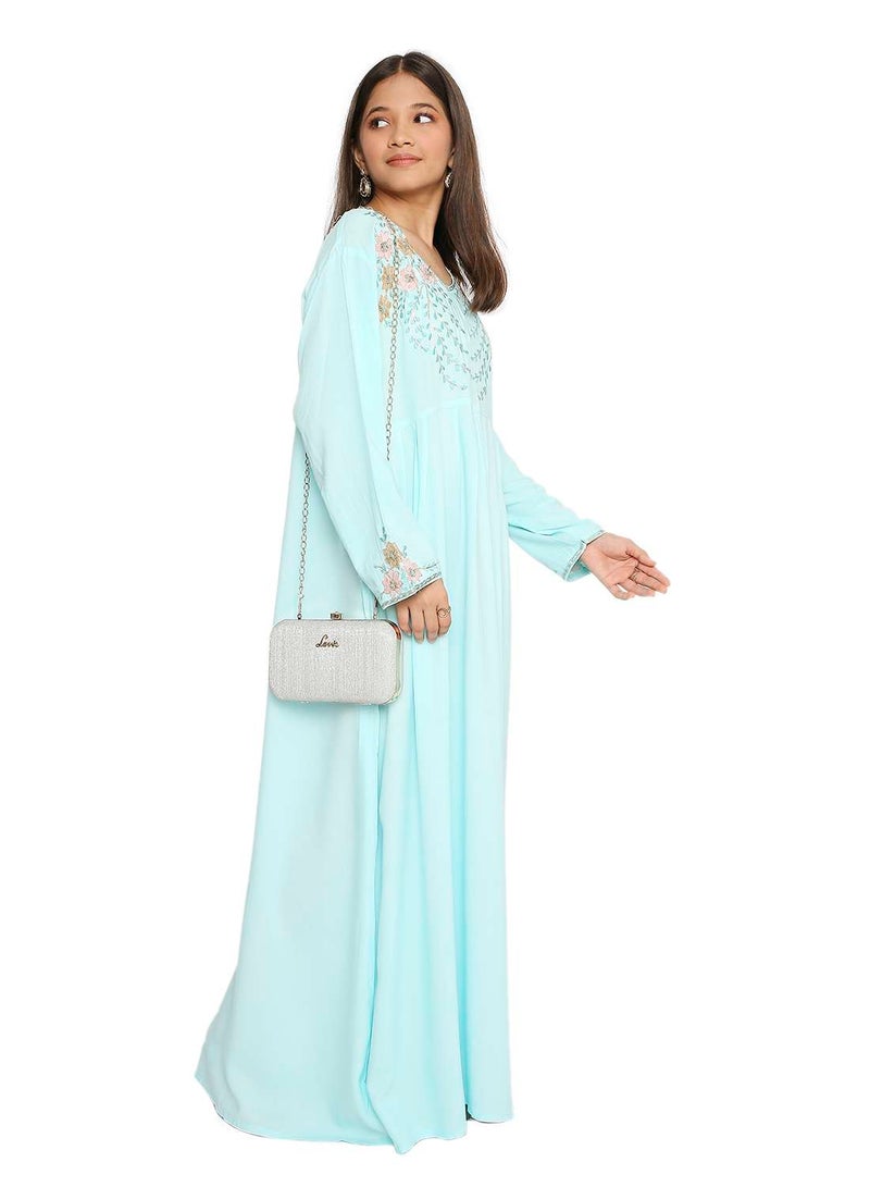 HANA & SARA UNIQUE THREAD EMBROIDERY BABY GIRLS ARABIC KAFTAN JALABIYA DRESS - Image 1