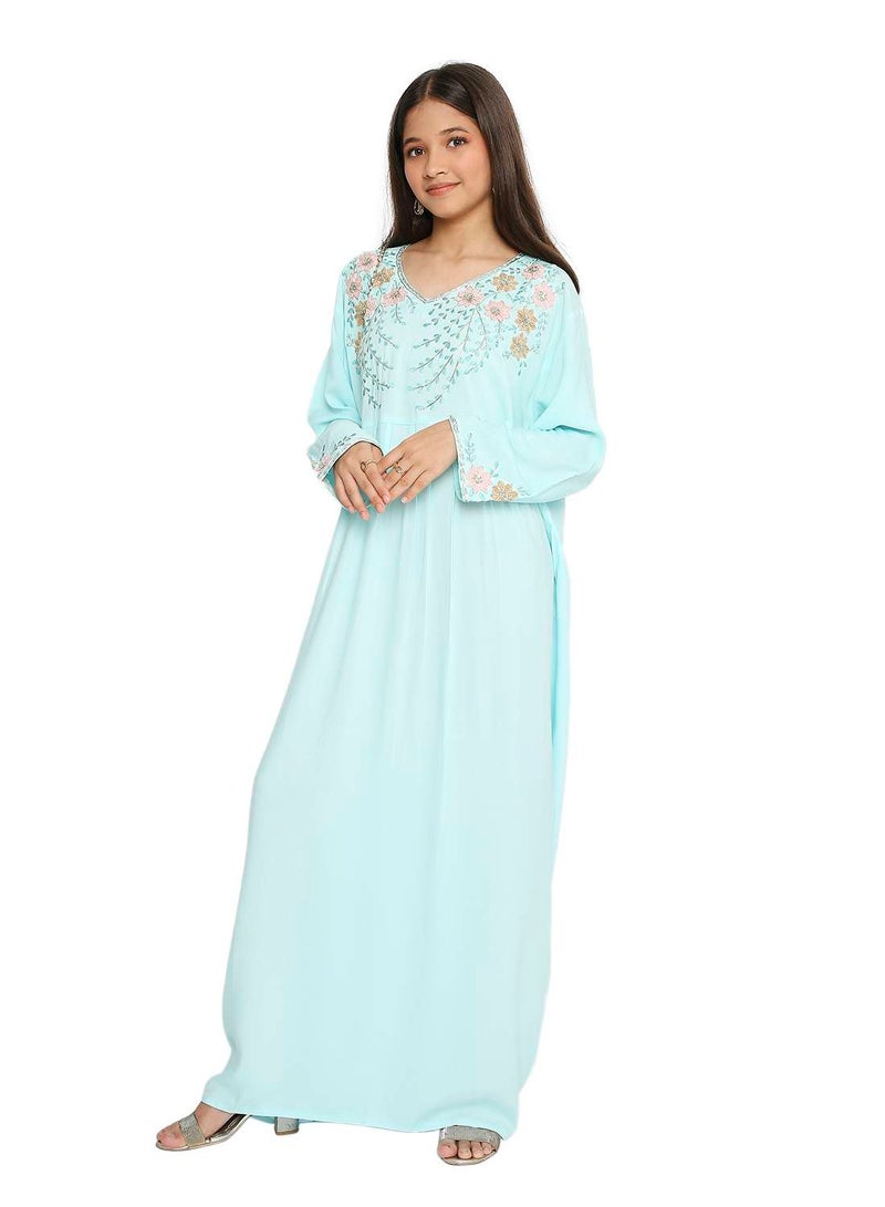 HANA & SARA UNIQUE THREAD EMBROIDERY BABY GIRLS ARABIC KAFTAN JALABIYA DRESS - Image 4