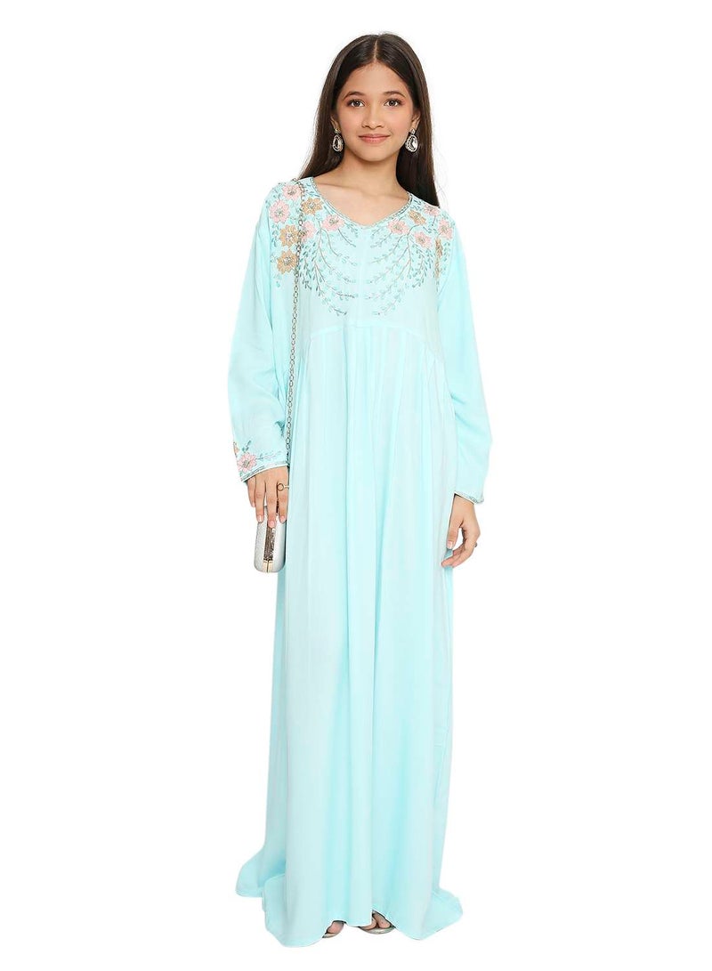 HANA & SARA UNIQUE THREAD EMBROIDERY BABY GIRLS ARABIC KAFTAN JALABIYA DRESS - Image 5