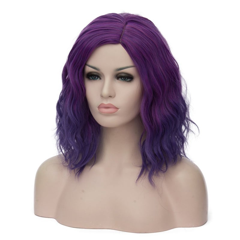 Mildiso Purple Wigs for Women Mardi Gras Wig Short Purple Bob Wig Cute Curly Wavy Hair Wigs with Cap M004PR - Image 4