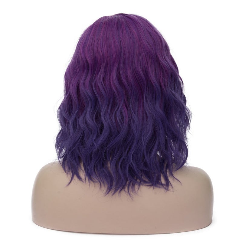 Mildiso Purple Wigs for Women Mardi Gras Wig Short Purple Bob Wig Cute Curly Wavy Hair Wigs with Cap M004PR - Image 2