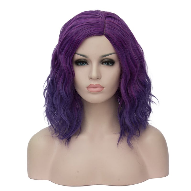Mildiso Purple Wigs for Women Mardi Gras Wig Short Purple Bob Wig Cute Curly Wavy Hair Wigs with Cap M004PR - Image 1