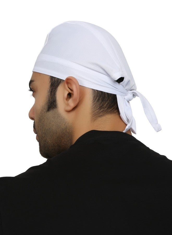 BISMAADH Polyester Multifunctional Moisture Wicking Skull Caps Doo Rag Headwrap For Men & Women Pack of 1 (White) - Image 3