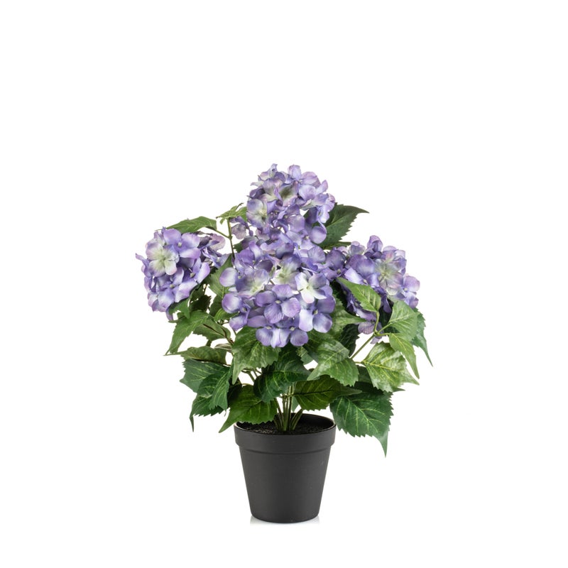 Homez indoor artificial hydrangea bush in pot, purple, 40cm