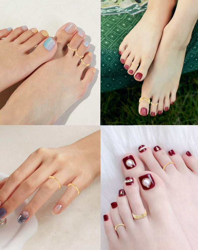 Tornito 12Pcs 18K Gold Filled Toe Rings Minimalist Thin Wire Cubic Zirconia Summer Beach Toe Rings Open Adjustable Foot Jewelry for Women Gold Tone - Image 4