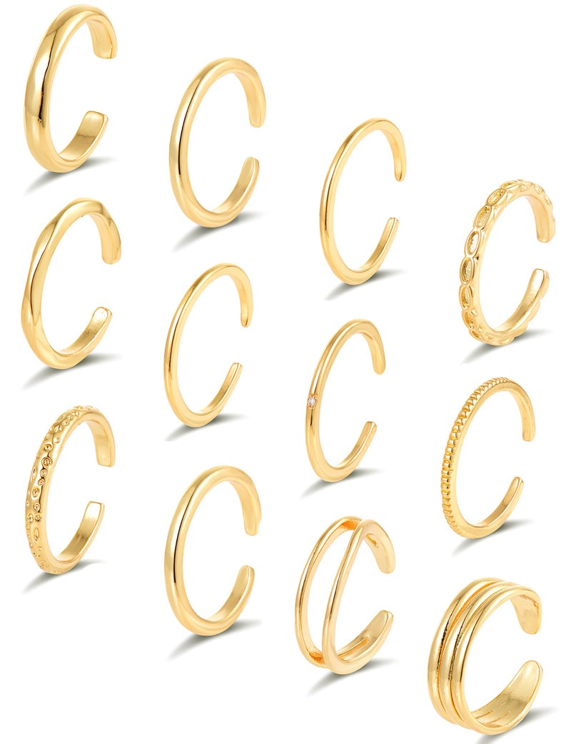 Tornito 12Pcs 18K Gold Filled Toe Rings Minimalist Thin Wire Cubic Zirconia Summer Beach Toe Rings Open Adjustable Foot Jewelry for Women Gold Tone - Image 1