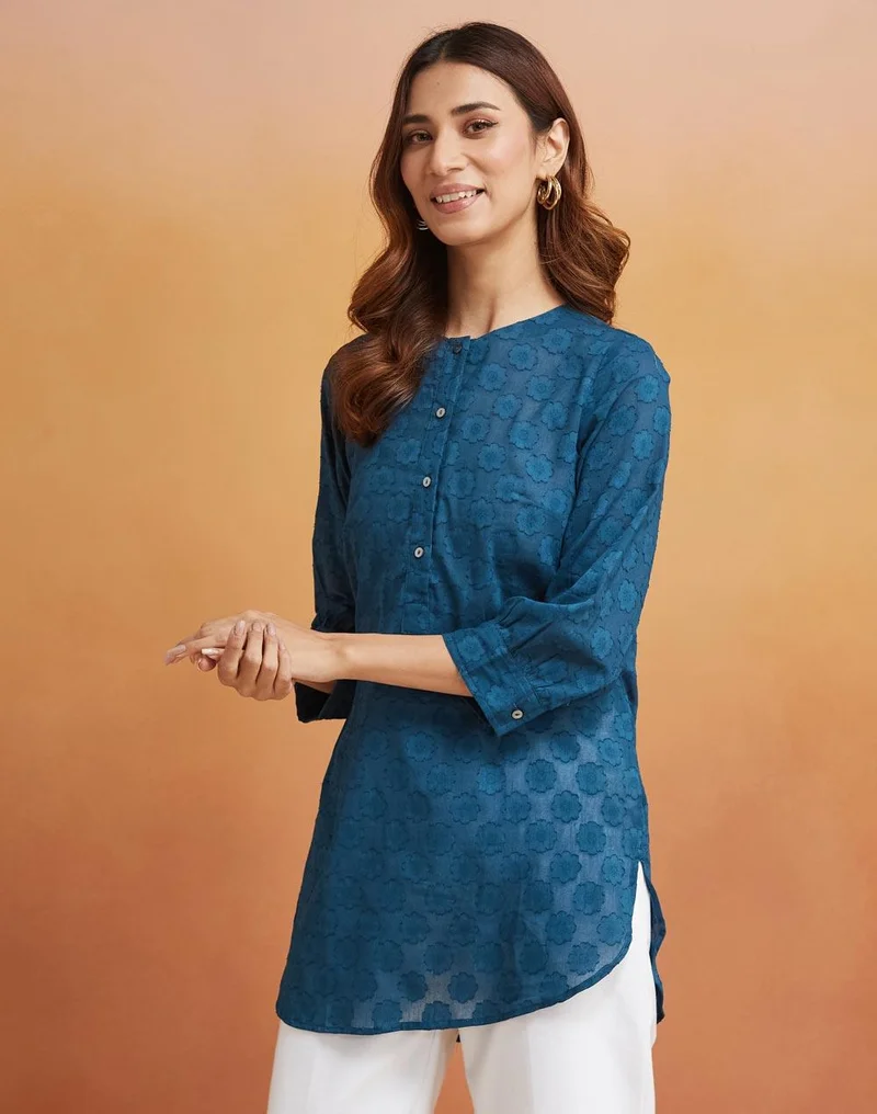 Fabindia  Blue Cotton Woven Tunic for Women | Best Price UAE