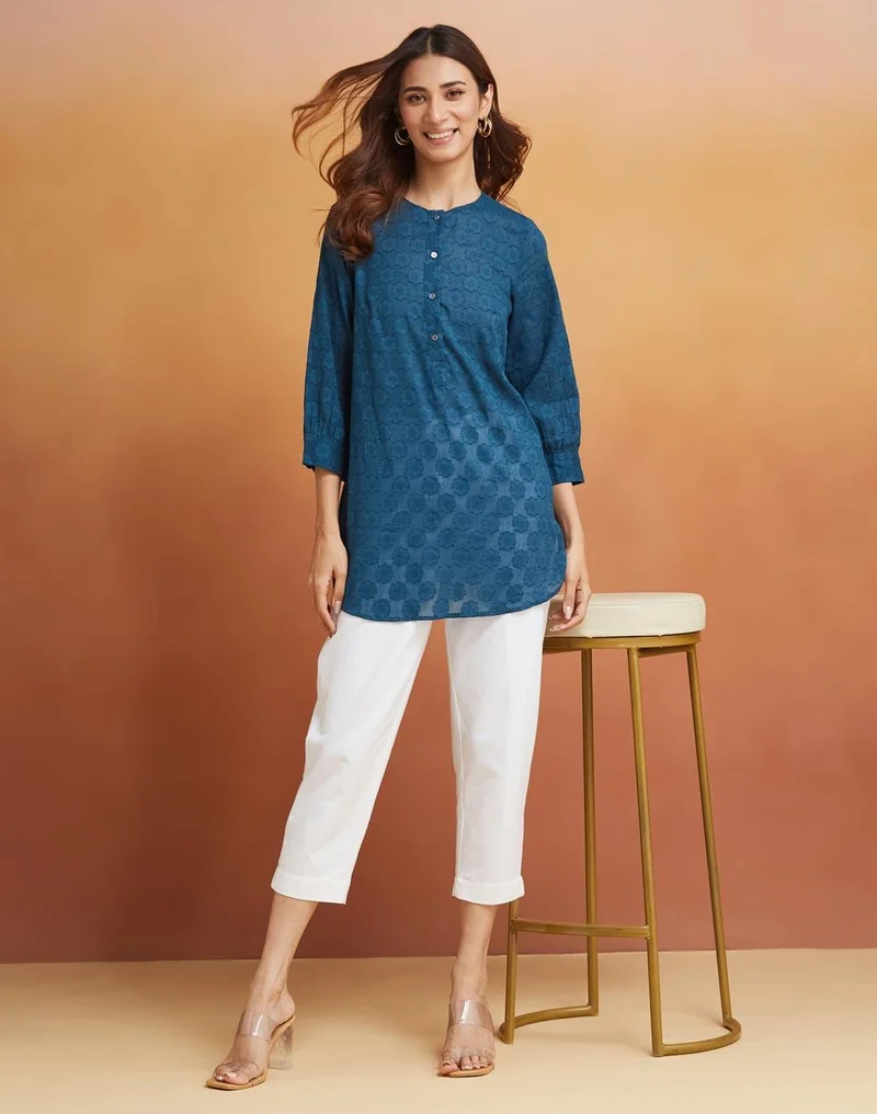 Fabindia  Blue Cotton Woven Tunic for Women | Best Price UAE