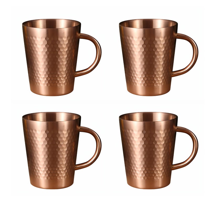 YJX 5.9oz Mugs Set of 4, Hammered 304 Stainless Steel Coffee Cups, Double Wall Insulated Mug, Copper Tea Cup with Handle, Lightweight Teacups, for Tea, Cold Drinks, Beer, Wine, Bars, Parties(175ml) - Image 1