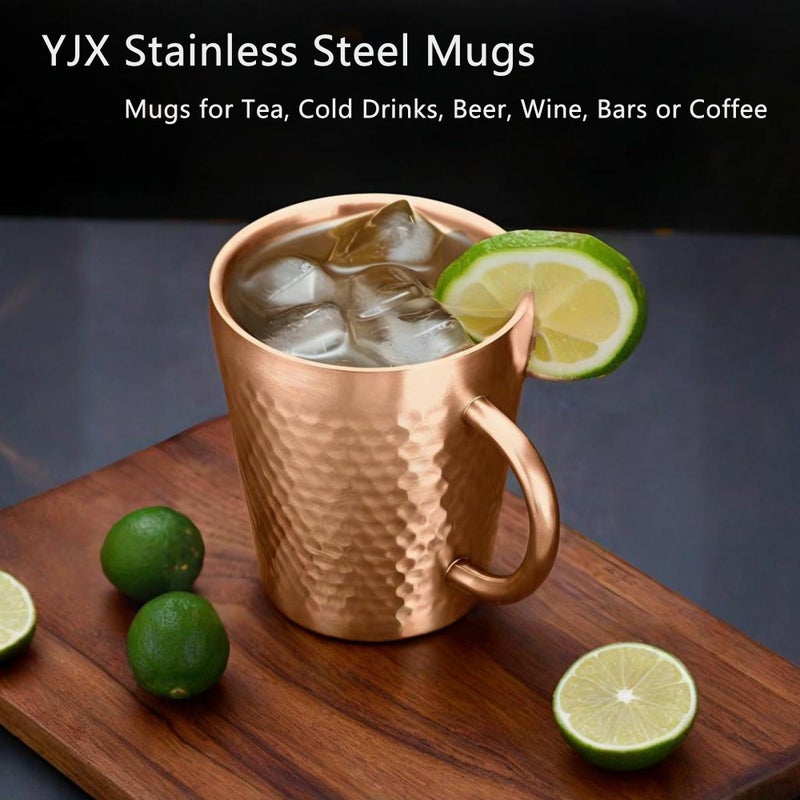 YJX 5.9oz Mugs Set of 4, Hammered 304 Stainless Steel Coffee Cups, Double Wall Insulated Mug, Copper Tea Cup with Handle, Lightweight Teacups, for Tea, Cold Drinks, Beer, Wine, Bars, Parties(175ml) - Image 2