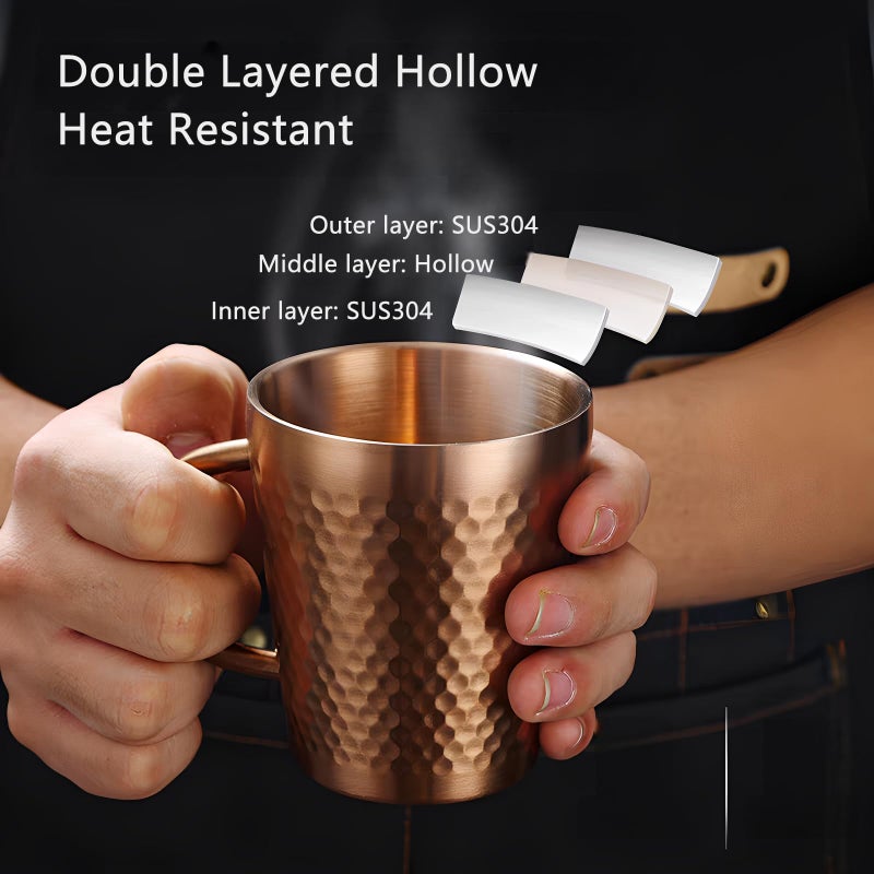 YJX 5.9oz Mugs Set of 4, Hammered 304 Stainless Steel Coffee Cups, Double Wall Insulated Mug, Copper Tea Cup with Handle, Lightweight Teacups, for Tea, Cold Drinks, Beer, Wine, Bars, Parties(175ml) - Image 3