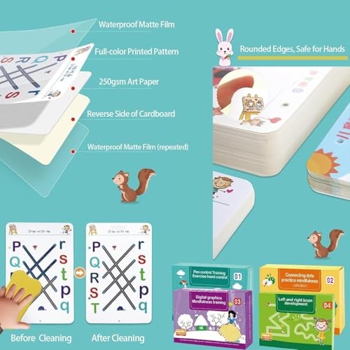 Royals hub 64 Pages Practice Magical Tracing Workbook Set, Hand Writing Pen Control Training Book Learning to Write The Alphabets & Numbers, Preschool Educational Reusable Learning Book for Kids - Image 5