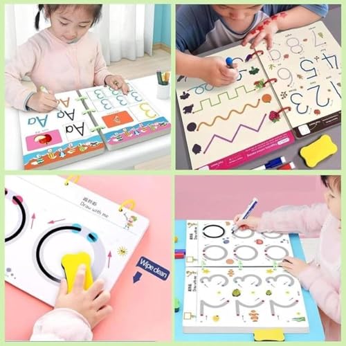 Royals hub 64 Pages Practice Magical Tracing Workbook Set, Hand Writing Pen Control Training Book Learning to Write The Alphabets & Numbers, Preschool Educational Reusable Learning Book for Kids - Image 3