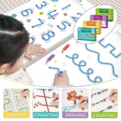 Royals hub 64 Pages Practice Magical Tracing Workbook Set, Hand Writing Pen Control Training Book Learning to Write The Alphabets & Numbers, Preschool Educational Reusable Learning Book for Kids - Image 2